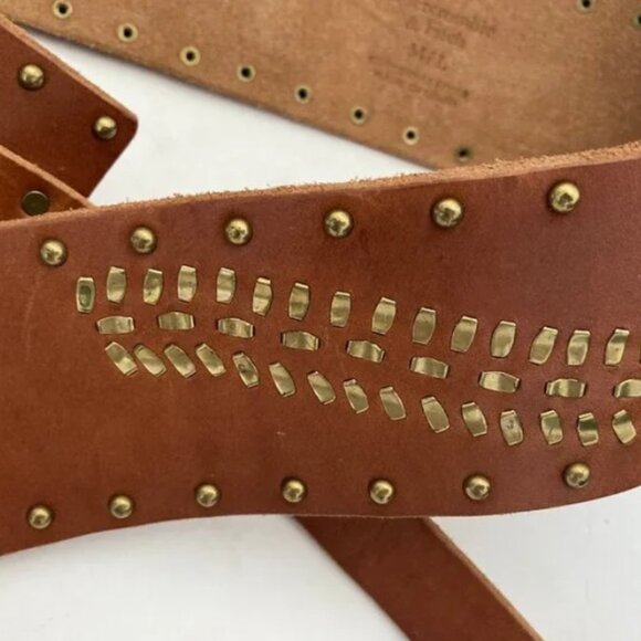 Abercrombie & Fitch Genuine Leather Brown Belt with Gold Studs Med/Large - Picture 7 of 7